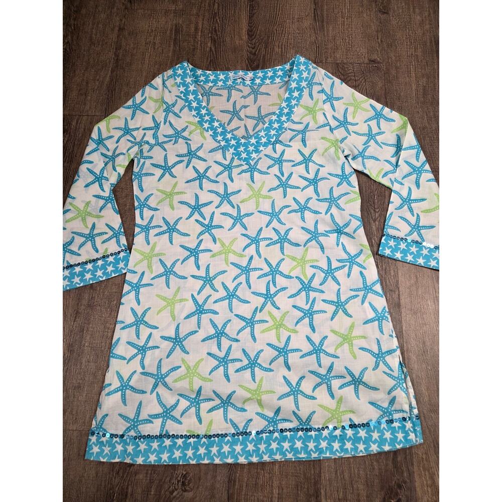 West Indies 100% Pure Soft Cotton Designer V-Neck Tunic Top Starfish Small Dress